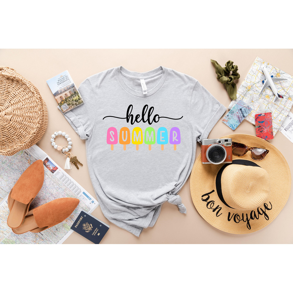 Hello Summer Shirt - Popsicle Written Summer Welcome Outfit - Colorful Holiday T-Shirt - Family Vacation Apparel - Gift for Traveler - 3.jpg