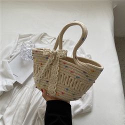 new trendy cotton thread woven bag summer straw woven bag female beach bag large capacity hand basket bag