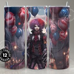 horror skinny tumbler, halloween clown balloons spooky wrap 20oz skinny tumbler, seamless sublimation 30oz skinnytumbler
