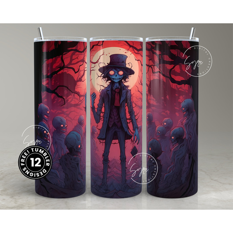 Halloween Tumbler, Scary Zombie Tumbler, Skulls, Spooky Tumbler Wrap, 20oz Skinny Tumbler, Seamless Sublimation PNG, Horror Tumbler, Digital.jpg