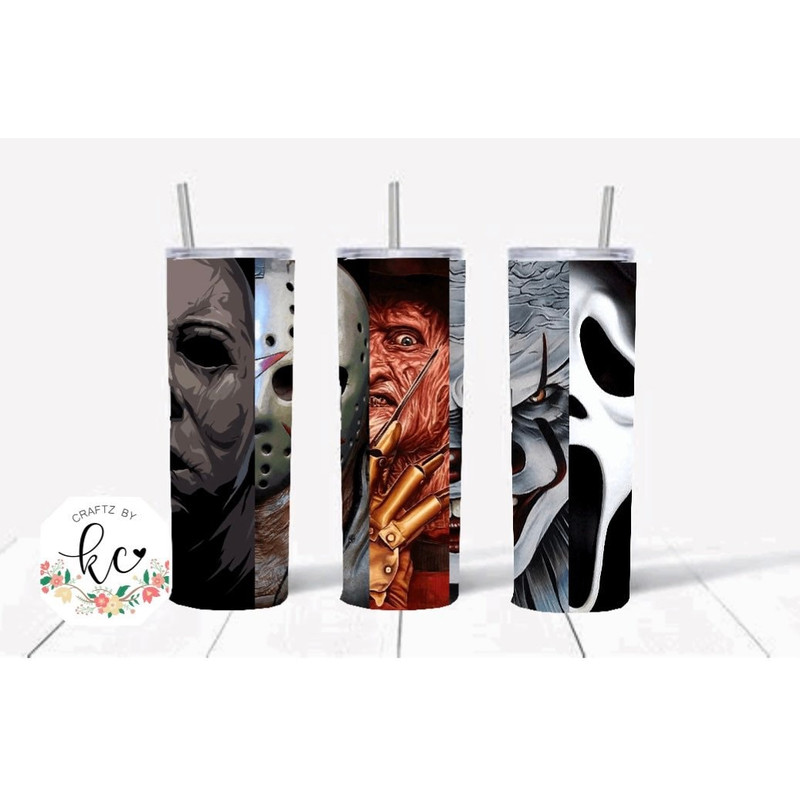 Halloween, 20 oz Skinny Tumbler with straw, Halloween Tumbler, Skinny Tumbler, Scary Movie Tumbler, Custom Tumbler, Gift, Horror Movies.jpg