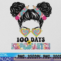 100 days of kindergarten girls messy 100th day of school png, digital download