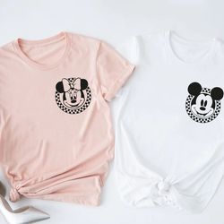 retro disney pocket size shirts, mickey checkered shirt, family shirts, minnie m
