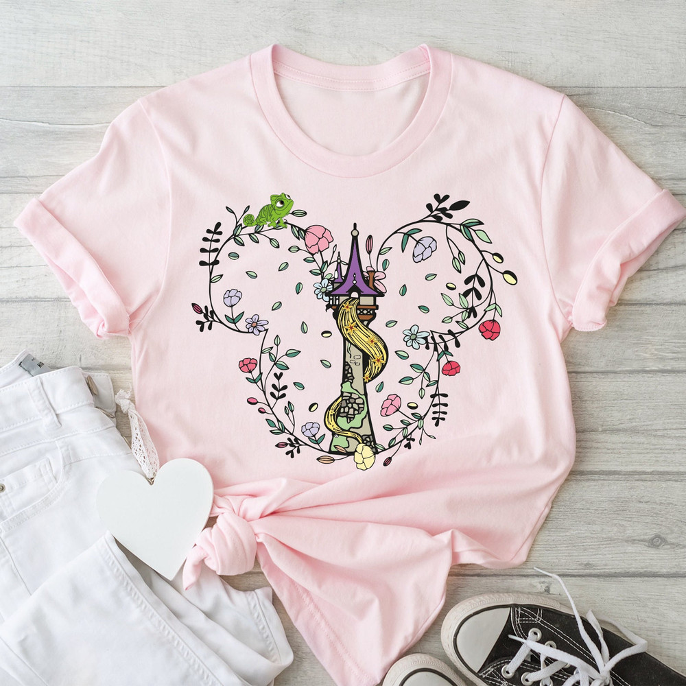 Tangled Shirt, Rapunzel's Tower T-shirt, Princess Castle Mickey Mouse Floral Shirt, Matching Family Vacation Tee - 1.jpg
