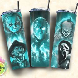 horror skinny tumbler, horror characters wrap 20oz skinny tumbler, straight & tapered designs 30oz skinny tumbler