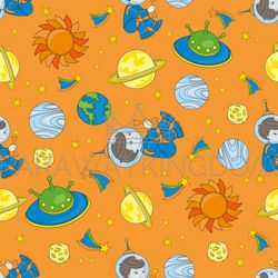 planet man space cartoon vector illustration seamless pattern