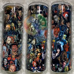 horror skinny tumbler, the love of horror wrap 20oz skinny tumbler, personalization available 30oz skinny tumbler