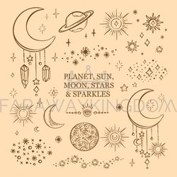 PLANET SUN MOON Astronomic Occult Astrologic Symbol Vector