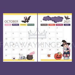 PLANNER OCTOBER HALLOWEEN Month Page Vector Illustration Set