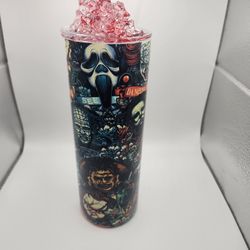 horror skinny tumbler, horror movie icons 20oz skinny tumbler, faux bloody ice halloween 30oz skinny tumbler