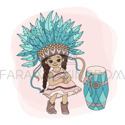 POCAHONTAS DANCE Indians Princess Girl Vector Illustration Set