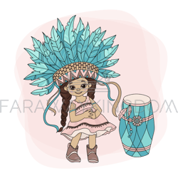 pocahontas dance indians princess girl vector illustration set