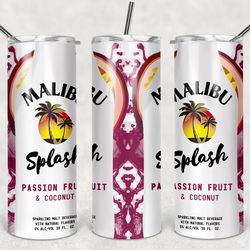 malibu splash passion fruit coconut  20oz tumbler designs, alcohol label tumbler, tumbler wrap designs