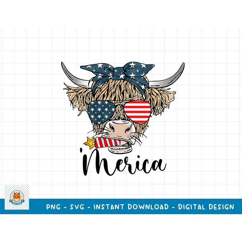 Merica Cow Cute Highland Cow With Bandana USA Fourth Of July T-Shirt copy.jpg