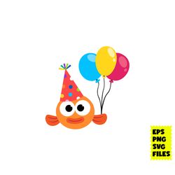 fish svg, birthday svg, balloon svg, shark svg, baby shark svg, birthday shark svg, cartoon svg, eps png digital file