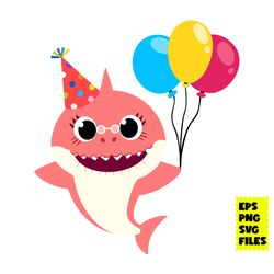 grandma shark svg, grandma svg, balloon, shark svg, baby shark svg, birthday shark svg, cartoon svg, eps digital file