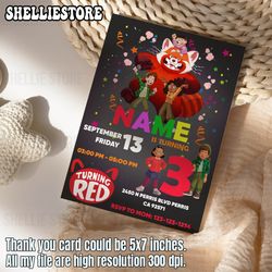 editable turning red birthday invitation template, printable birthday party invitations, digital kids party invite