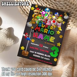 editable super mario birthday invitation template, printable supermario birthday card party invitations, digital kids