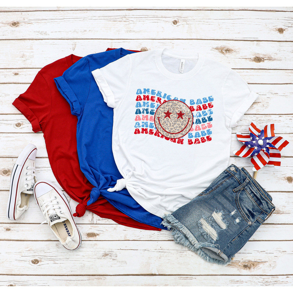American Babe Smiley Face Happy 4th Of July Shirt, American Babe Tee, Retro 4th Of July Shirt,Memorial Day Shirt,Retro American History Tee - 2.jpg