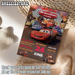 cars birthday invitation | lightning mcqueen invitation, kids birthday invitation, editable personalized canva printable