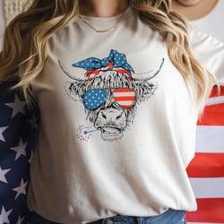 highland cow 4th of july shirt, longhorn cow patr