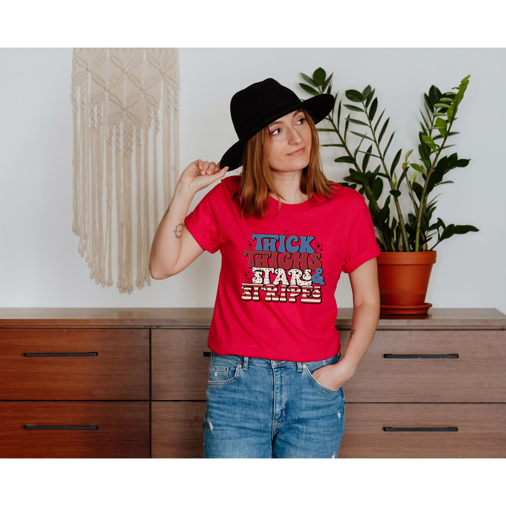 Thick Thighs Stars And Stripes Graphic Tee, 4th Of July Shirts, American Flag Shirt, Retro American Flag T-shirts, Fourth of July Tee, Gifts - 3.jpg