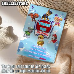 paw patrol birthday thank you card, paw patrol thank you card digital, printable thank you card, canva template