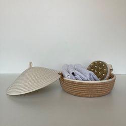 Jute basket with lid 2.3'' x 8.7'' Cotton rope basket