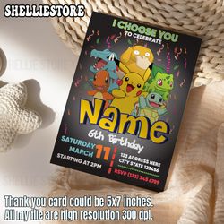 pokemon invitation | pokemon birthday | birthday party template | kids birthday invite | pokemon editable template