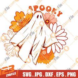Retro Halloween Floral Ghost PNG - Groovy Halloween PNG - Retro Halloween PNG - Halloween Sublimation