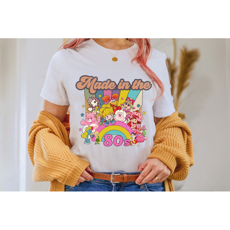 Cartoon Friends Nostalgia Shirt, Friends 80's Cartoon Characters Rainbow Shirt, Care Bears And Strawberry Tee, 80s Cartoon Friends Shirt - 1.jpg