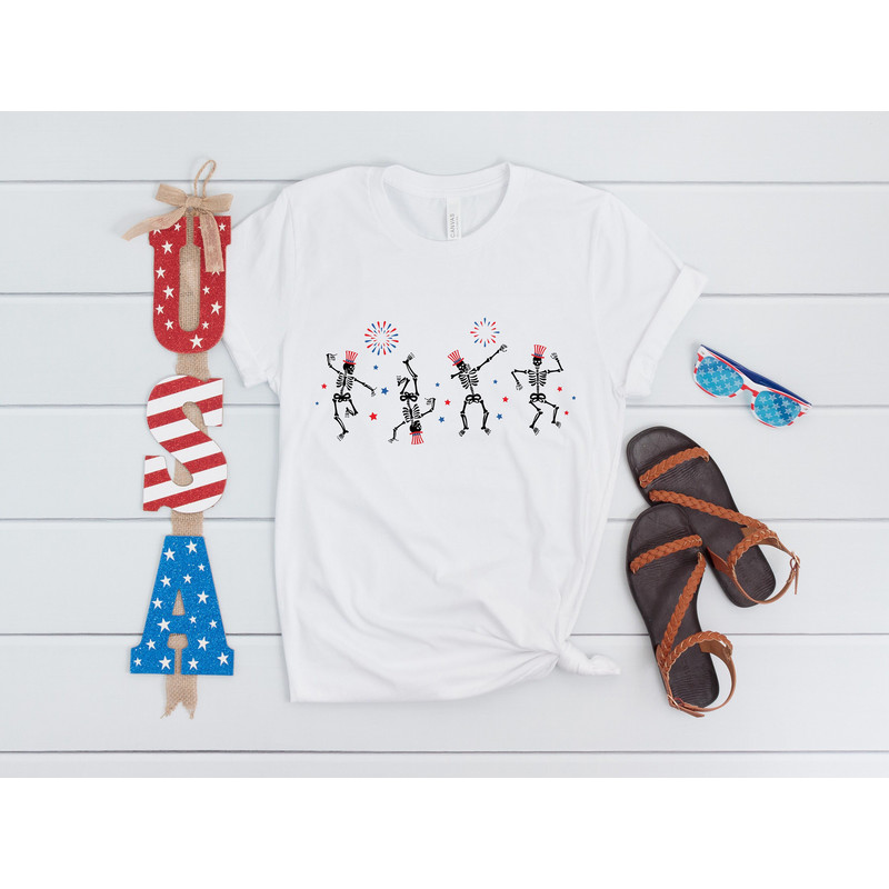 Dancing Skeletons 4th of July Shirt, Patriotic Skeleton Shirts, Happy 4th of July Shirt, Skeleton Fireworks T-Shirt, Dead Inside But Freedom - 1.jpg