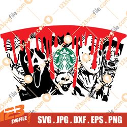 Horror Movie Characters Full Wrap Svg, Venti Cup Decal Svg, Coffee Ring Svg, Cold Cup Svg, Cricut, Silhouette