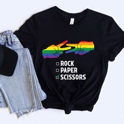 rock paper scissors, rainbow lesbian shirt, pri