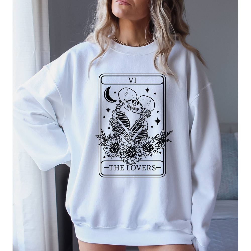 Tarot Card The Lovers Shirt, Mystical Tarot Tee, Tarot Card The Lovers, Skeleton Lovers Tshirt, Love Skeleton Celestial Moon Stars Shirt - 1.jpg