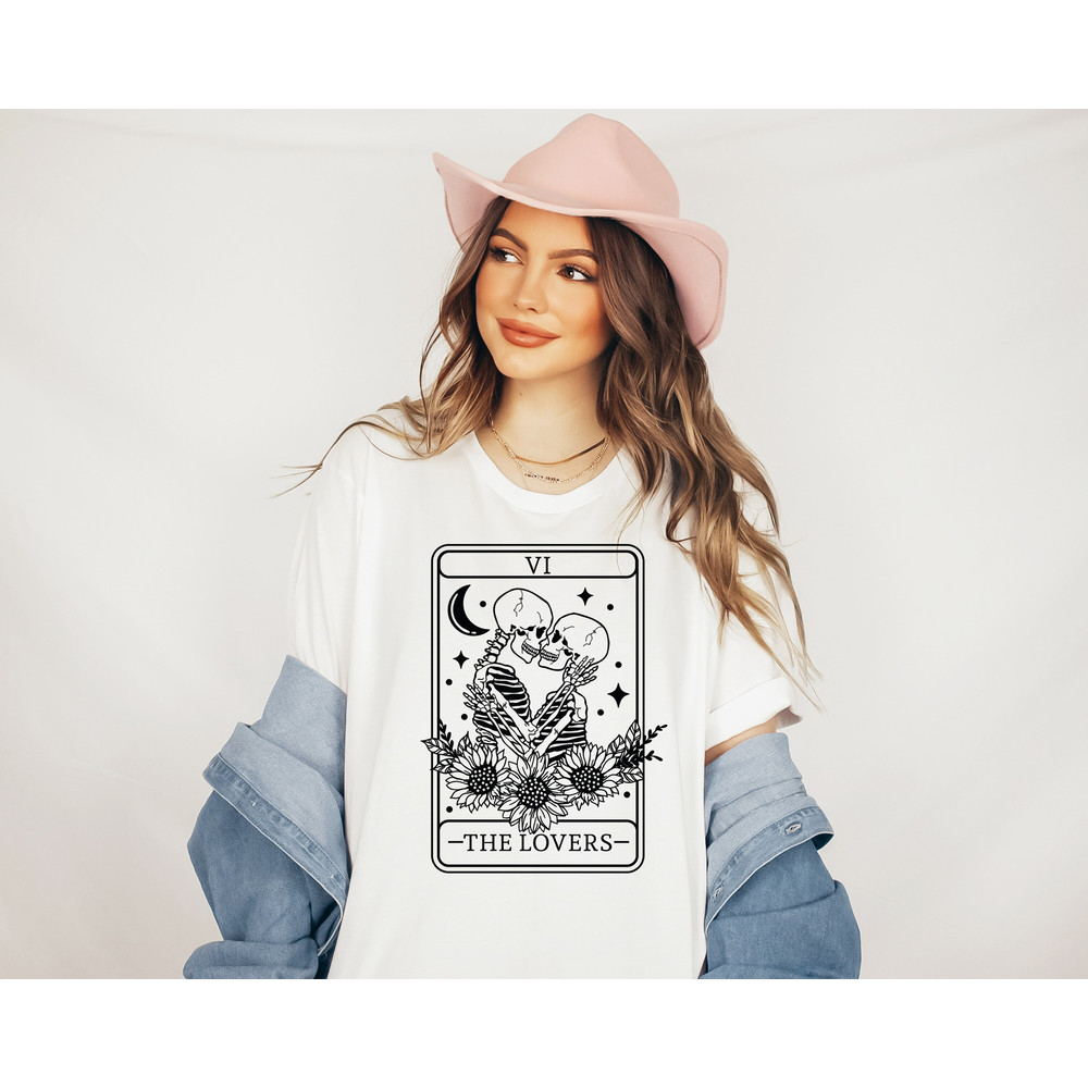 Tarot Card The Lovers Shirt, Mystical Tarot Tee, Tarot Card The Lovers, Skeleton Lovers Tshirt, Love Skeleton Celestial Moon Stars Shirt - 2.jpg