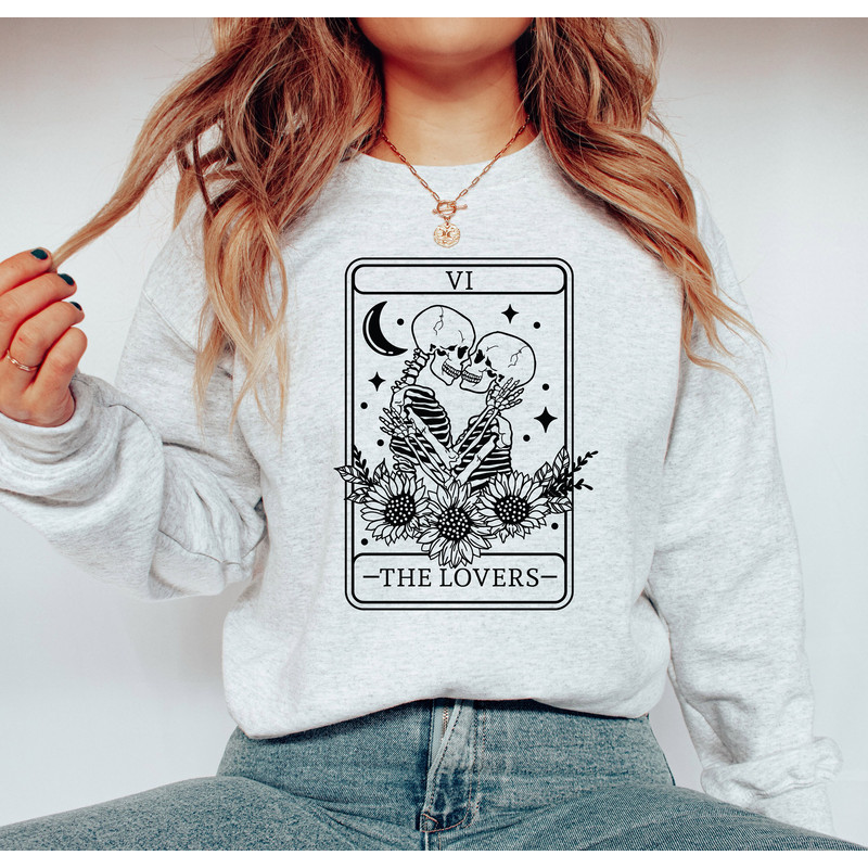 Tarot Card The Lovers Shirt, Mystical Tarot Tee, Tarot Card The Lovers, Skeleton Lovers Tshirt, Love Skeleton Celestial Moon Stars Shirt - 3.jpg