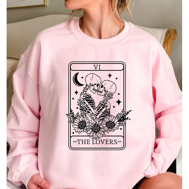 Tarot Card The Lovers Shirt, Mystical Tarot Tee, Tarot Card The Lovers, Skeleton Lovers Tshirt, Love Skeleton Celestial Moon Stars Shirt - 4.jpg