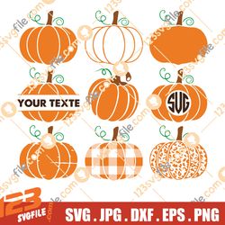 09 Pumpkin Bundle Svg, Pumpkin Svg, Fall Pumpkin Svg, Halloween Svg, Pumpkin clipart, Pumpkin Monogram Svg, Dxf Png Cut