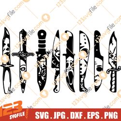 Horror movie characters in knives svg, Michael Myers svg, Jason Voorhees SVG, Friday 13th svg, Scream svg, Chucky,