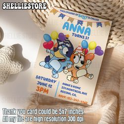 bluey birthday invitation invite template bluey and bingo birthday invitation canva editable digital invitation