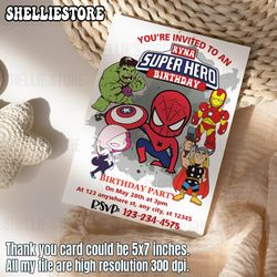 editable superhero birthday invitation template, printable birthday party invitation, digital kids party invite template