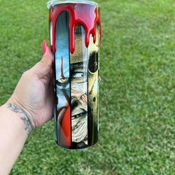 scream horror skinny tumbler, scary movie horror 30oz curved tumbler, halloween michael myers freddy 30oz new tumbler