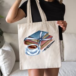 books are best gifts tote bag, book and coffee tote bag, coffee addicts tote bag, boo