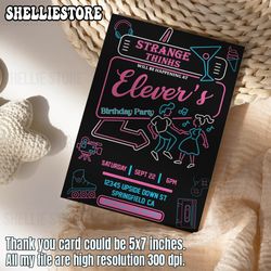 neon stranger things invitation, birthday invite, halloween party ideas, stranger things party, stranger things season 3