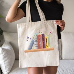 floral books tote bag, trendy flower book tote bag, book lover tote bag, cute bookwor