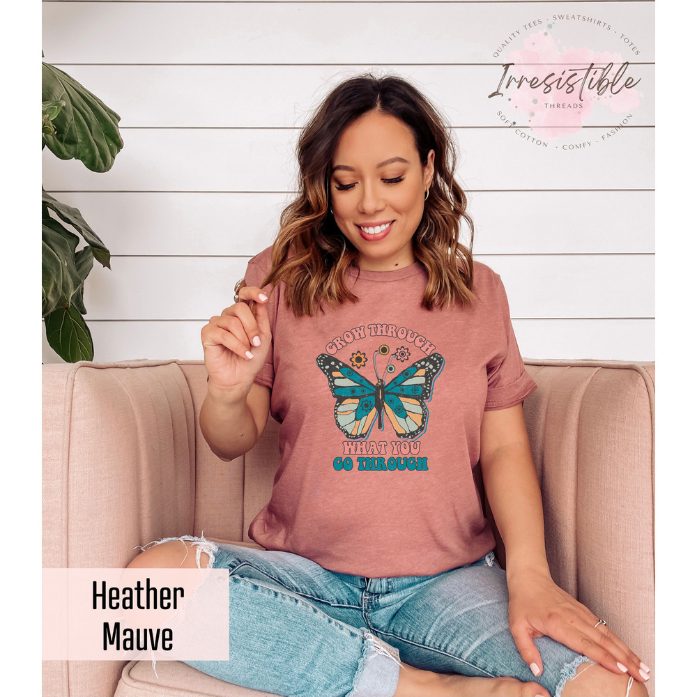 Grow Through What You Go Through Motivational T-Shirt, Motivational Saying Shirt, Motivational Butterfly Shirt, Colorful Butterfly Shirt - 2.jpg
