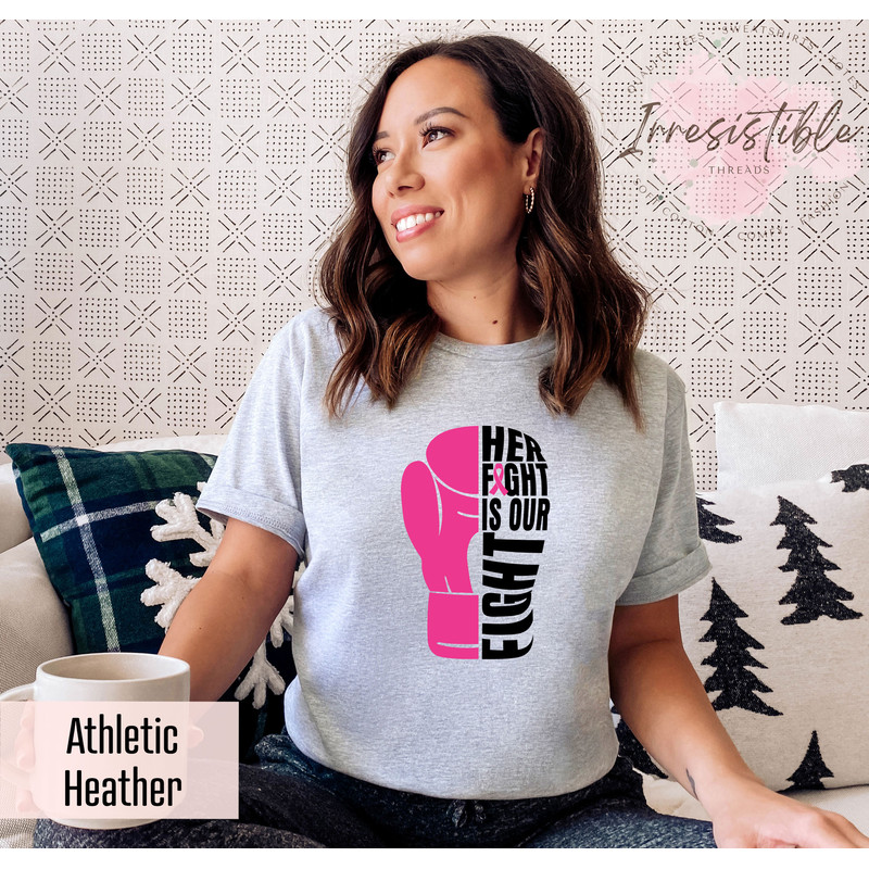 Her Fight Is Our Fight Pink Ribbon Shirt, Breast Cancer Warriors Tee, Cancer Awareness Tee, Cancer Supporters Gift, Trendy Breast Cancer Tee - 2.jpg