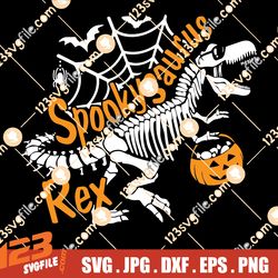 Spooky Saurus Rex Svg, Halloween Dinosaur Svg, T-Rex Skeleton Kids shirt design Svg, Dxf, Eps, Png Spooky Saurus Rex Fil