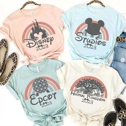 Vintage Disney 2023 Rainbow Castle Family Matching Tee, Retro Disney Studios Group Shirts, Disney Epcot Crewneck, Animal